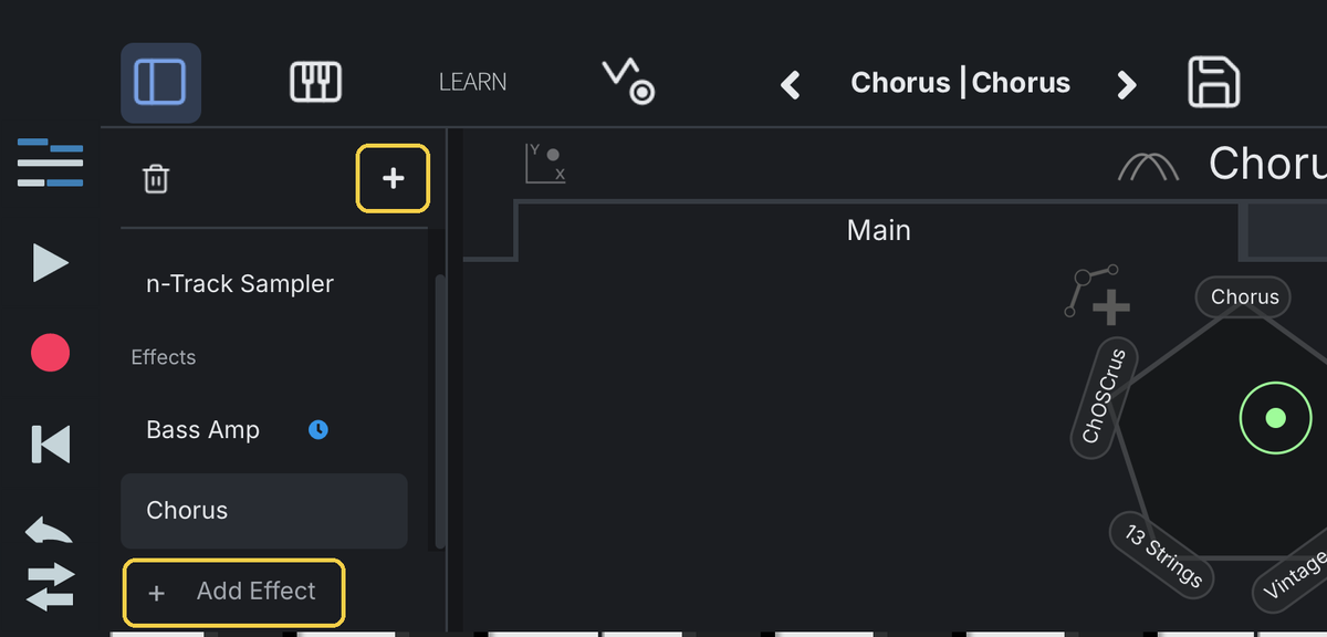 The + button and Add Effect in the effects list